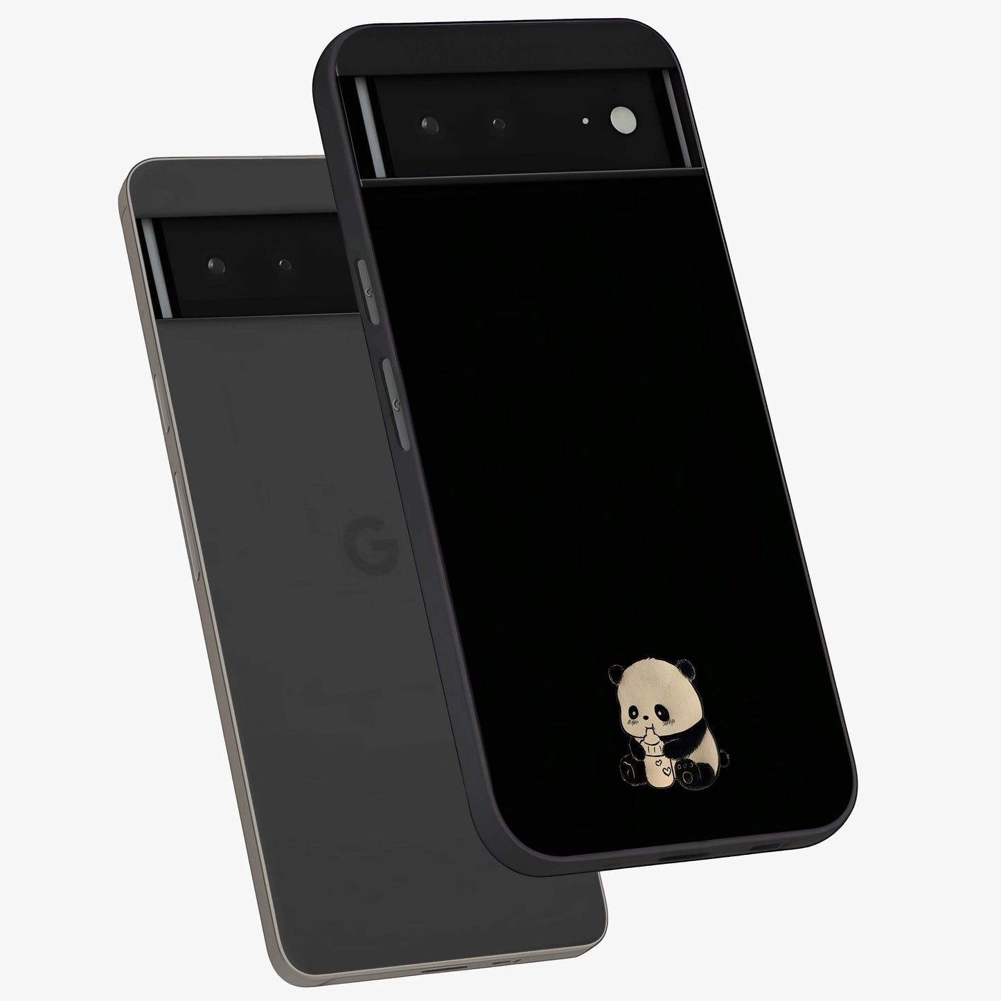 Midnight Panda Love Glass Case displayed in angled mockup highlighting adorable panda illustration with midnight aesthetic.