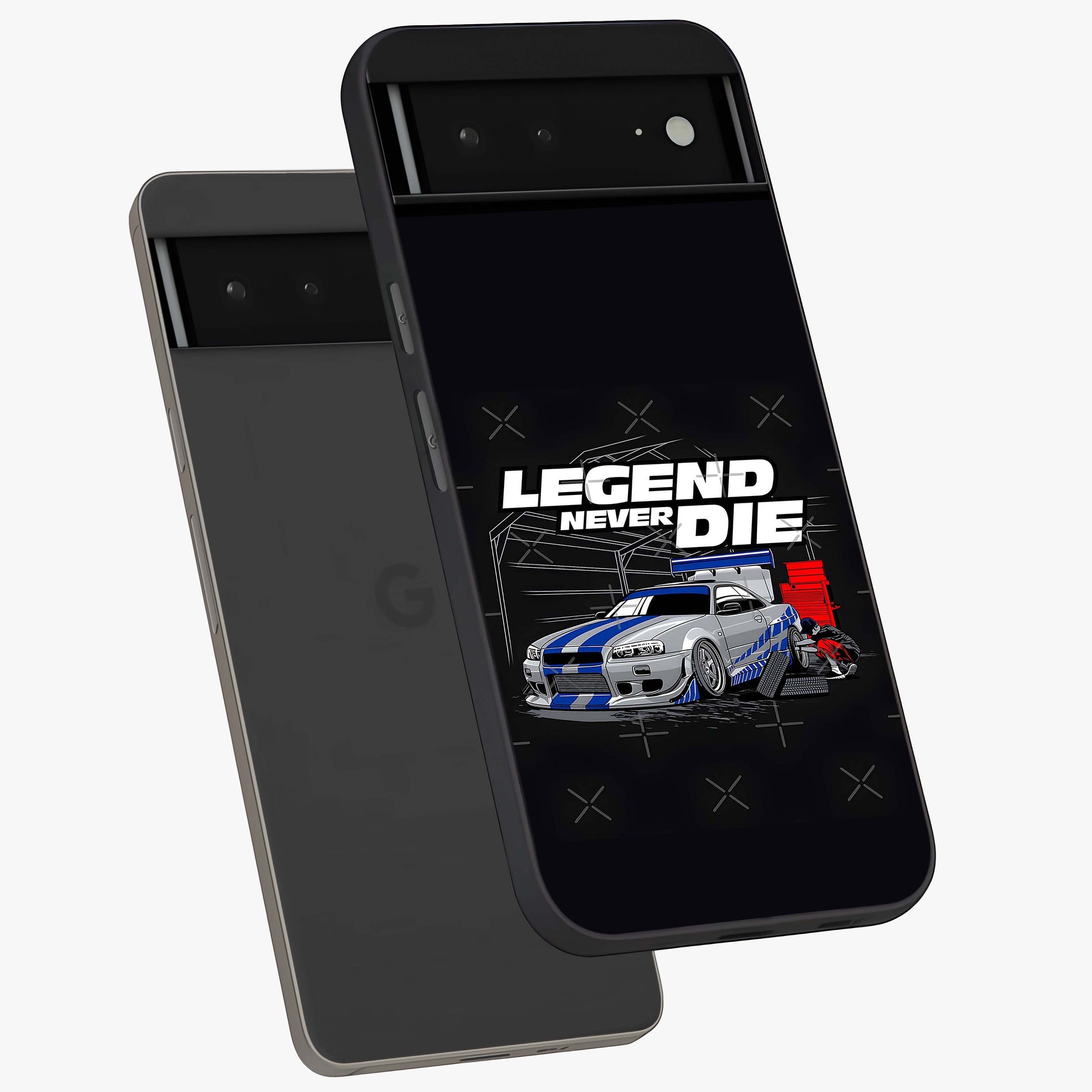 Midnight Racing Legacy Glass Case displayed in angled mockup highlighting dynamic automotive design with bold midnight aesthetic.