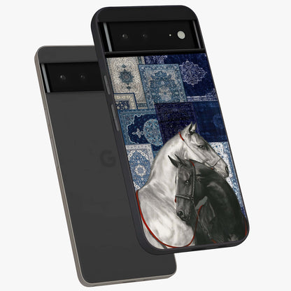 Midnight Stallion Blues Glass Case displayed in angled mockup highlighting powerful stallion illustration with deep midnight tones.