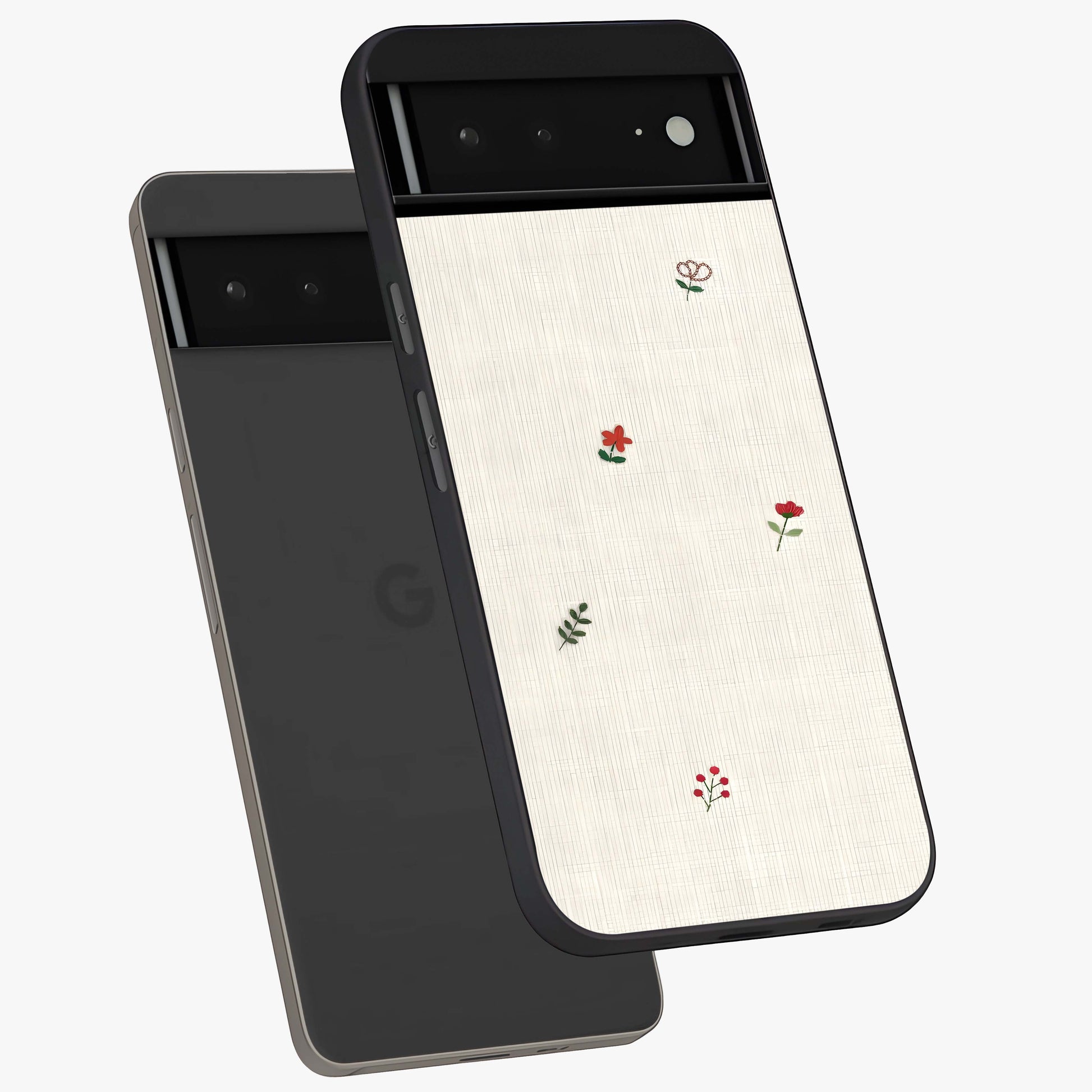 Minimalistic Blue With White Flower Pattern Glass Case displayed in angled mockup highlighting simple floral design with minimal aesthetic.