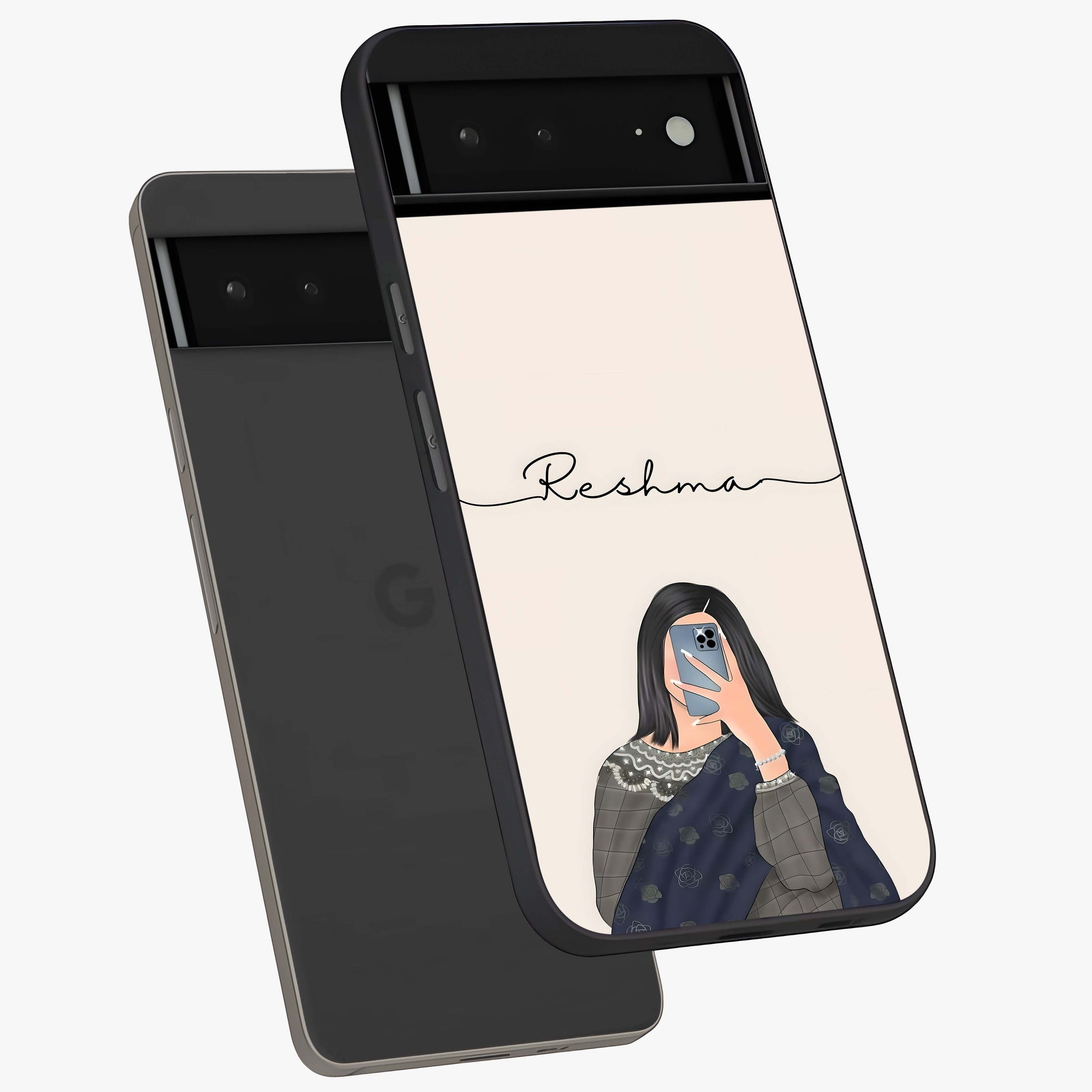 Mirror Mood Muse With Custom Name Glass Case displayed in angled mockup highlighting aesthetic mirror inspired design with custom name feature.