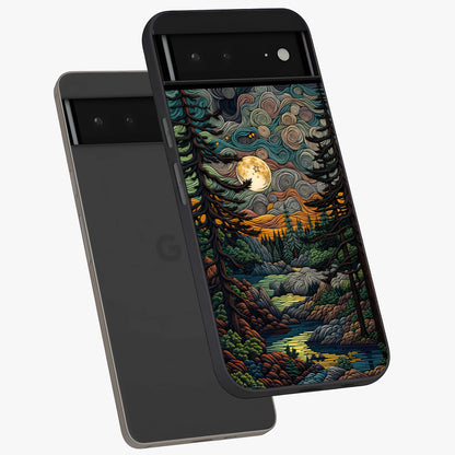 Moonlight Forest Dream Glass Case displayed in angled mockup highlighting dreamy forest design with glowing moon aesthetic.