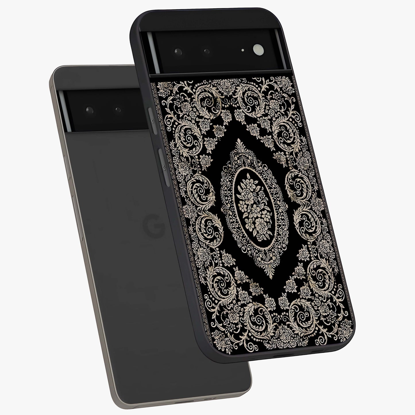 Noir Bloom Elegance Glass Case displayed in angled mockup highlighting refined flower design with stylish noir aesthetic.