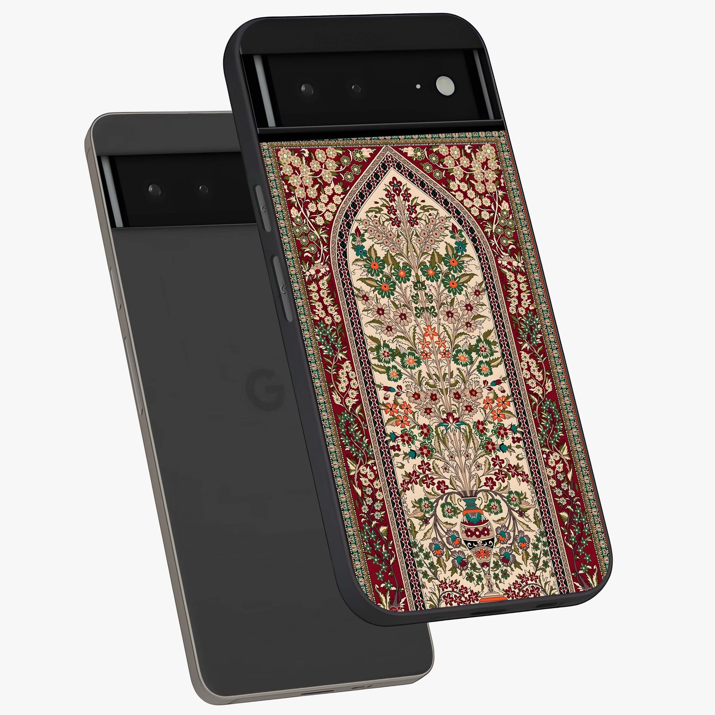 Persian Inspired Glass Case displayed in angled mockup highlighting intricate traditional design with elegant cultural aesthetic.