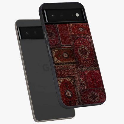 Persian Velvet Tale Glass Case displayed in angled mockup highlighting ornate textile inspired design with royal aesthetic.