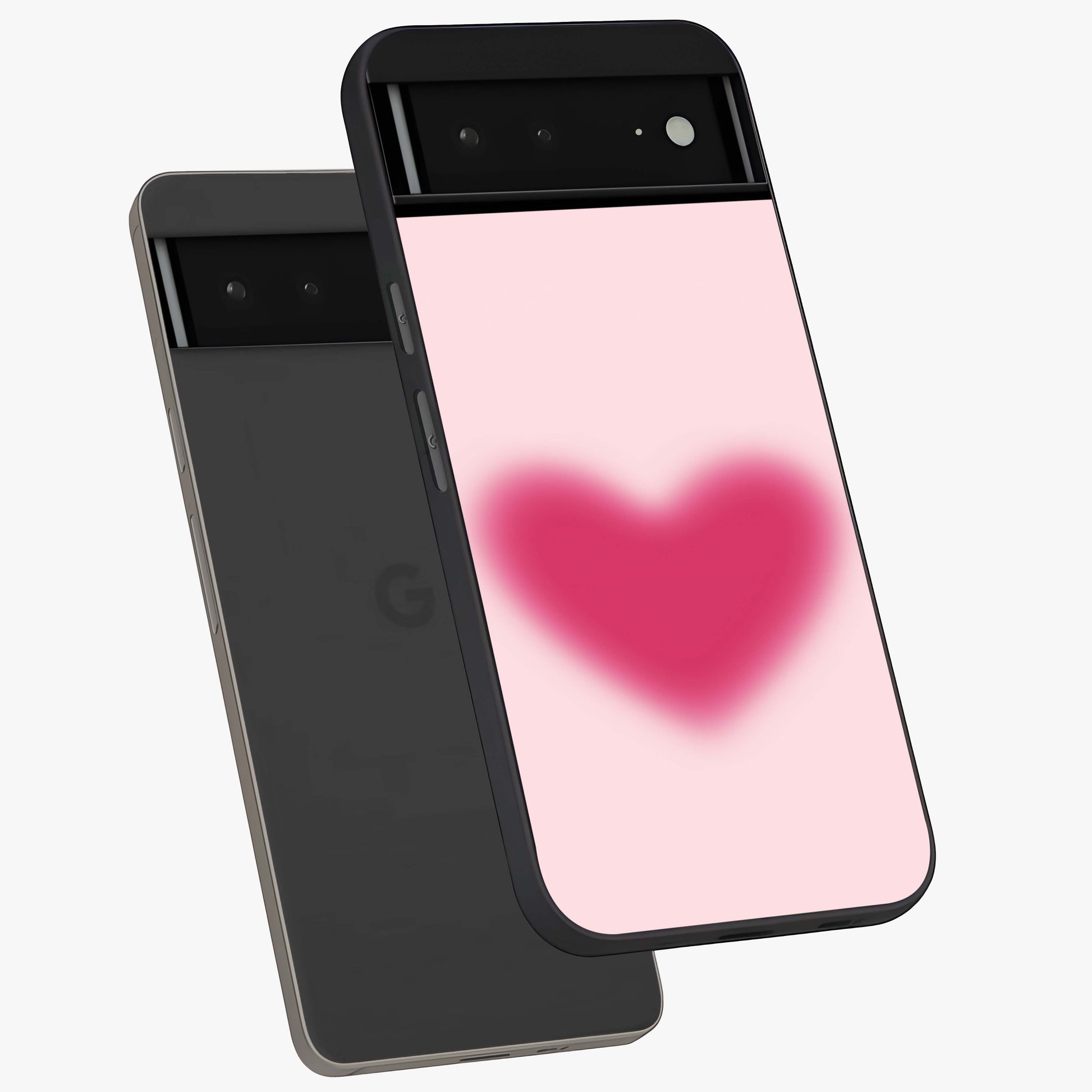 Pink Aura Heart Glass Case displayed in angled mockup highlighting vibrant pink heart design with dreamy aura aesthetic.