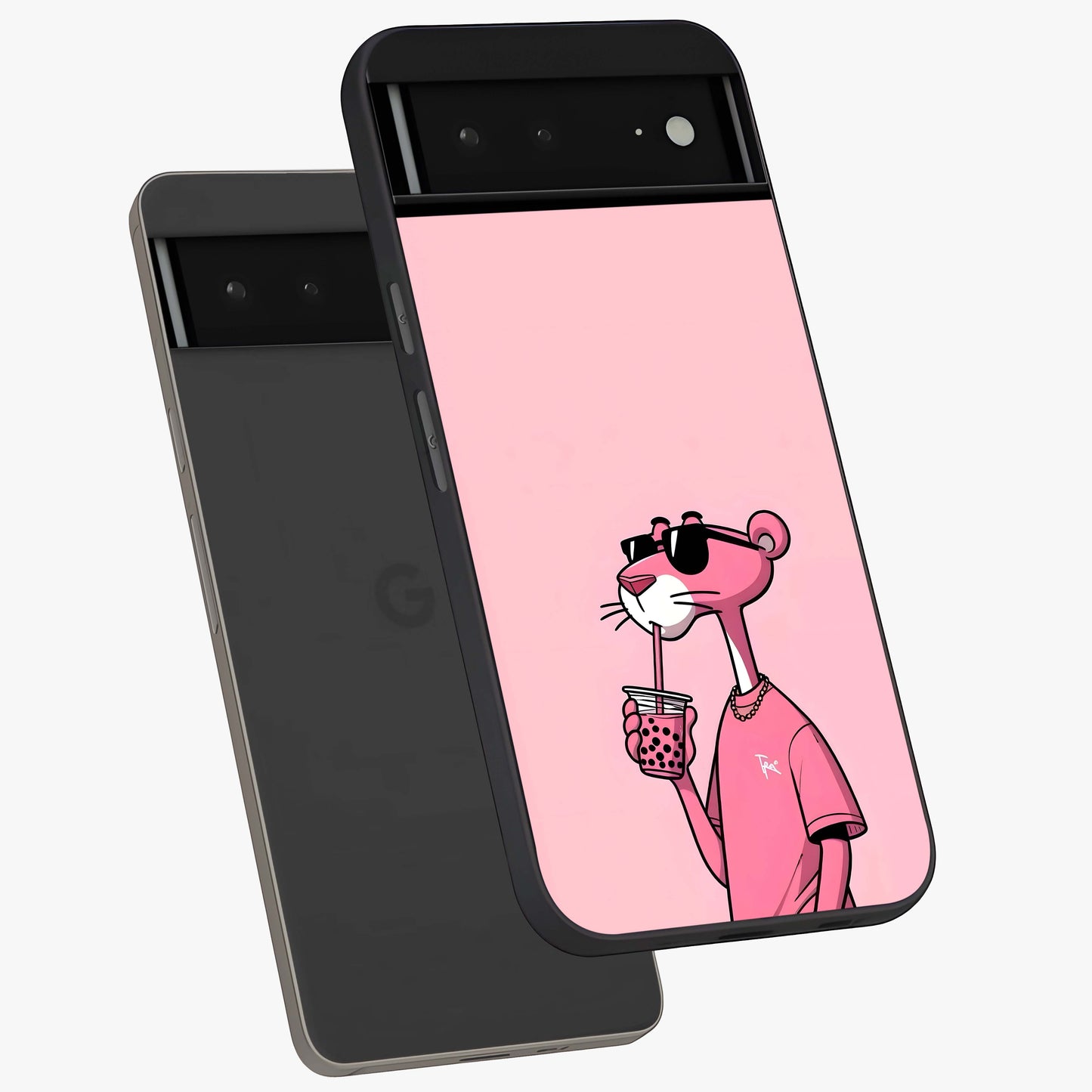 Pink Panther Glass Case displayed in angled mockup highlighting playful cartoon character design with vibrant pink aesthetic.