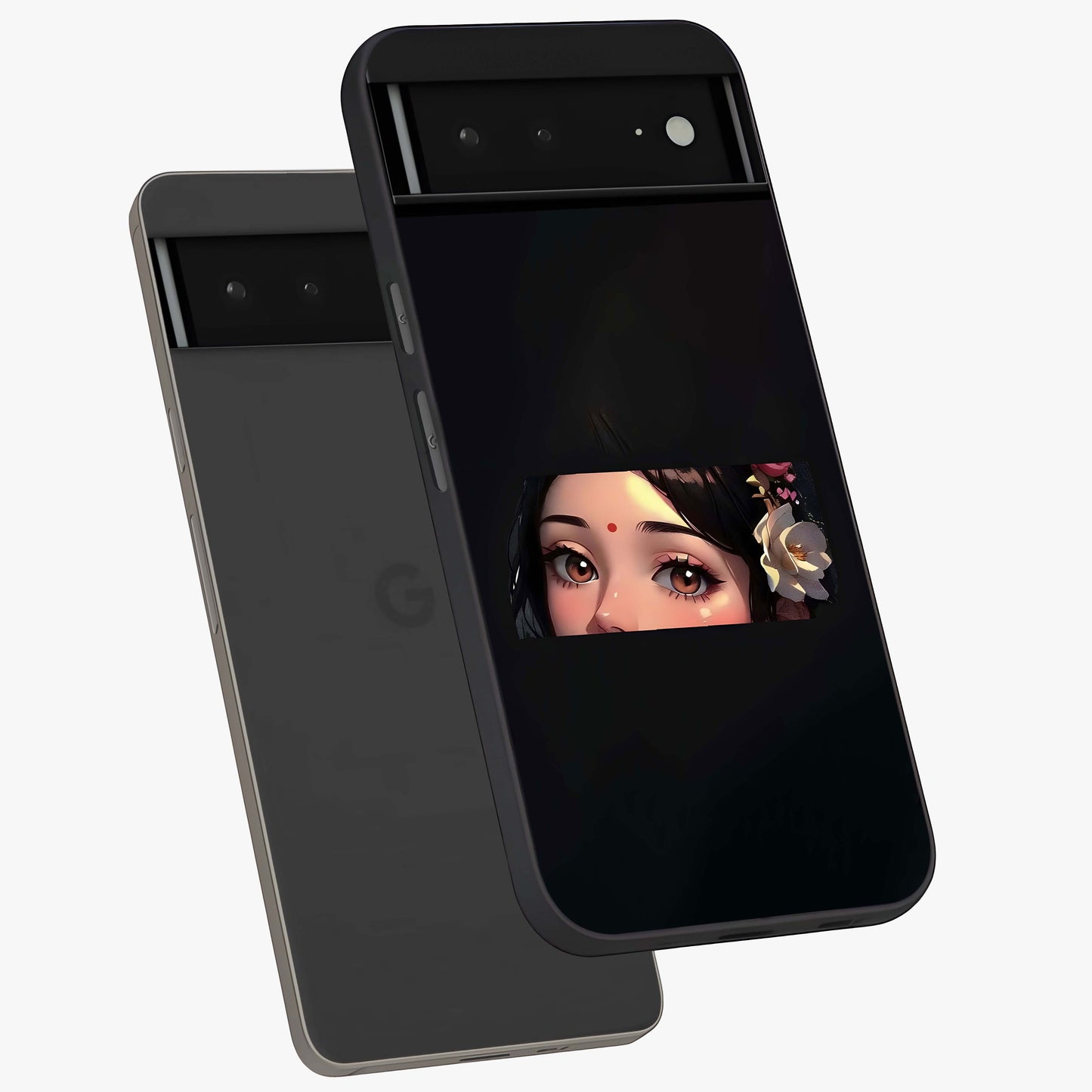 Radha Divine Embrace Glass Case displayed in angled mockup highlighting graceful spiritual illustration with divine aesthetic.