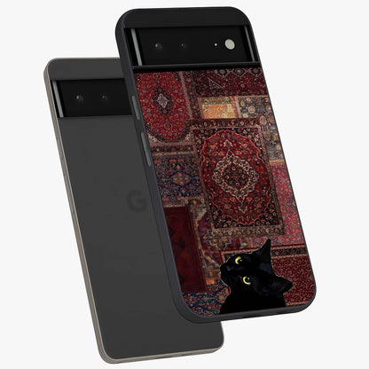 Regal Magic Cat Apple Glass Case displayed in angled mockup highlighting whimsical feline design with fantasy aesthetic.