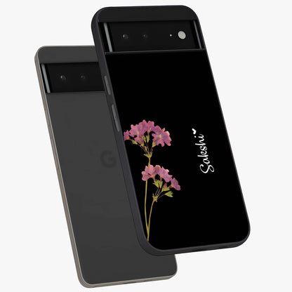 Riching Lavender Flower Custom Name Glass Case displayed in angled mockup highlighting delicate lavender flower design with custom name feature.
