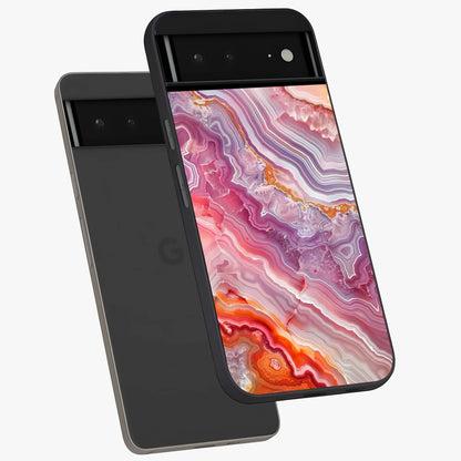 Rose Quartz Marble Glass Case displayed in angled mockup highlighting elegant marble pattern with soft aesthetic style.