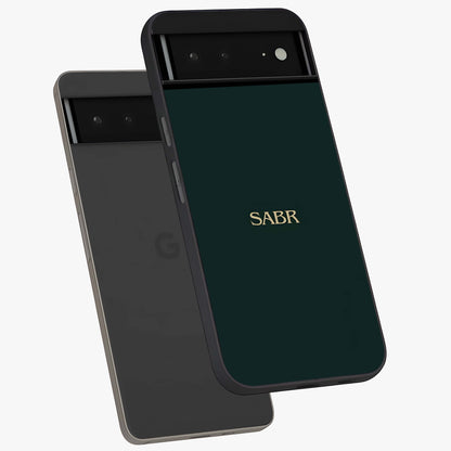 Sabr Minimal Patience Glass Case displayed in angled mockup highlighting simple inspirational design with clean aesthetic style.