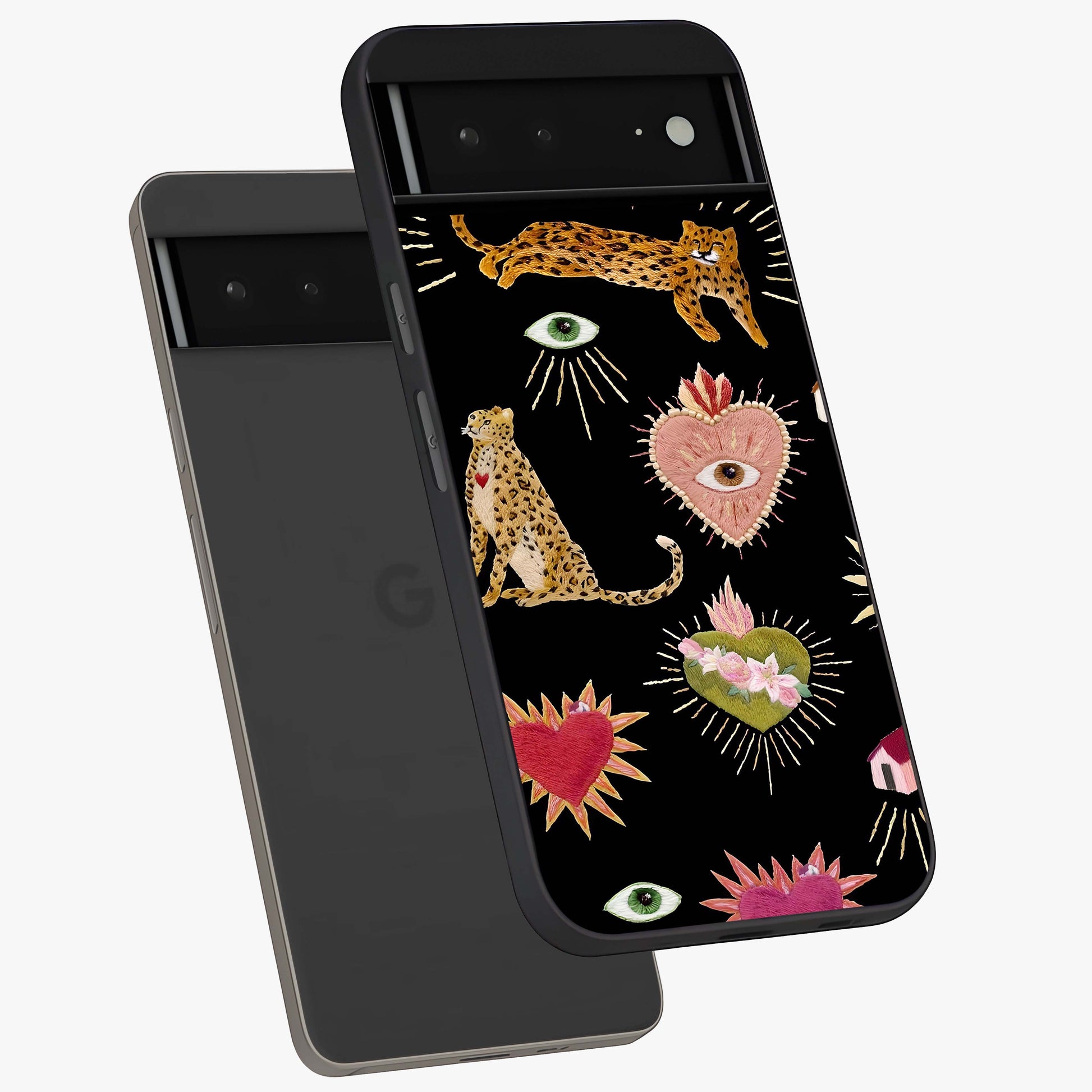 Sacred Jungle Heart Glass Case displayed in angled mockup highlighting lush tropical design with natural aesthetic style.