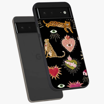 Sacred Jungle Heart Glass Case displayed in angled mockup highlighting lush tropical design with natural aesthetic style.