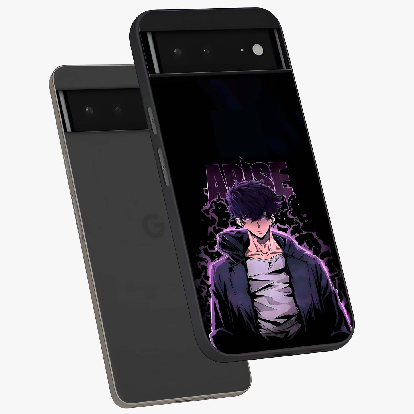 Shadow Monarch Awakening Glass Case displayed in angled mockup highlighting dramatic shadow warrior design with fantasy aesthetic.