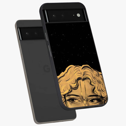 Shri Krishna Art Glass Case displayed in angled mockup highlighting spiritual Krishna illustration with divine aesthetic.