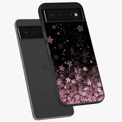 Small Starry Flowers Glass Case displayed in angled mockup highlighting tiny flower pattern with celestial aesthetic style.