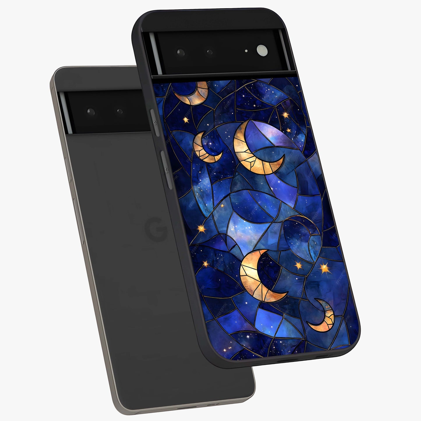 Starlit Sky Tapestry Glass Case displayed in angled mockup highlighting celestial night pattern with artistic aesthetic style.