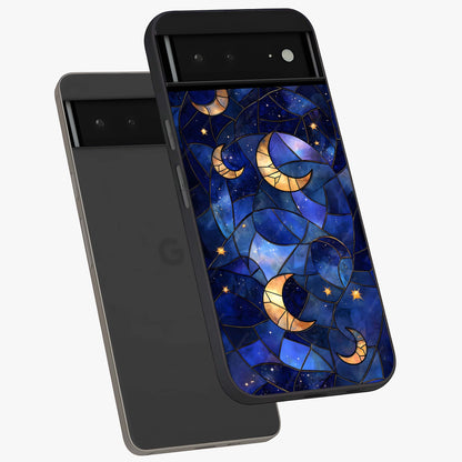 Starlit Sky Tapestry Glass Case displayed in angled mockup highlighting celestial night pattern with artistic aesthetic style.