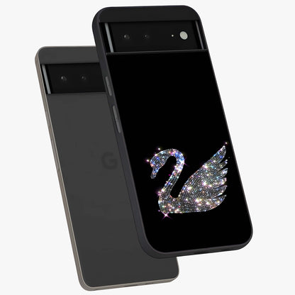 Starlit Swan Grace Glass Case displayed in angled mockup highlighting elegant swan illustration with dreamy celestial aesthetic.
