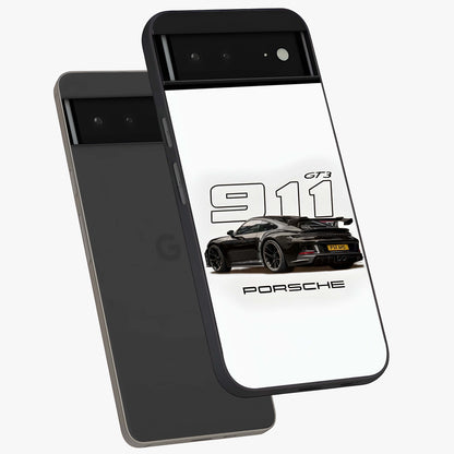 Turbo Legacy Icon Glass Case displayed in angled mockup highlighting dynamic automotive design with performance aesthetic.