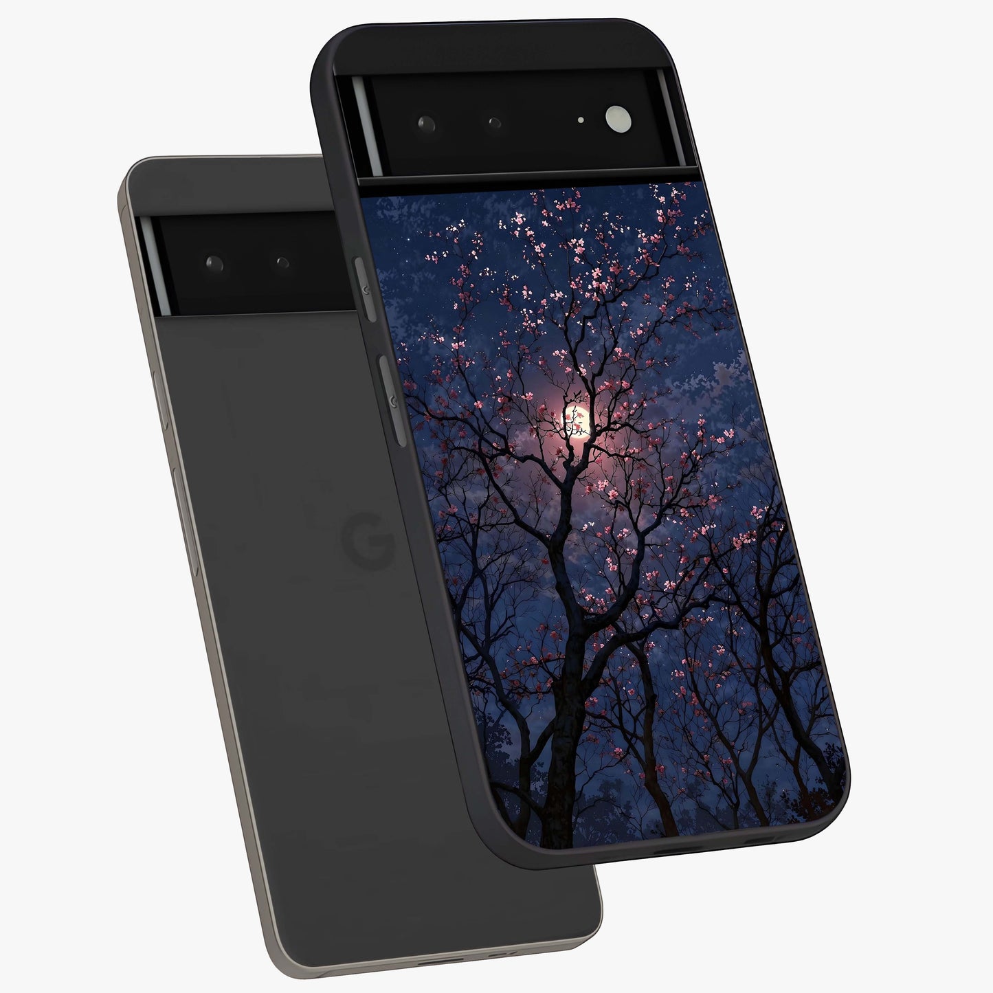 Twilight Sakura Serenade Glass Case displayed in angled mockup highlighting delicate sakura flower design with dreamy aesthetic.