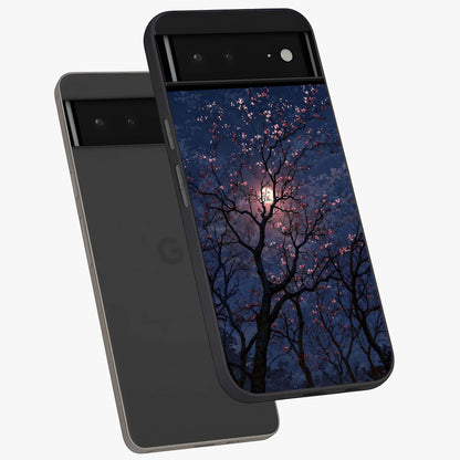 Twilight Sakura Serenade Glass Case displayed in angled mockup highlighting delicate sakura flower design with dreamy aesthetic.