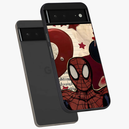 Web Warrior Vibes Glass Case displayed in angled mockup highlighting dynamic web design with comic style aesthetic.