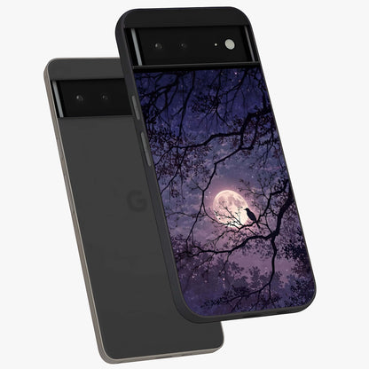Whispering Moon Silence Glass Case displayed in angled mockup highlighting calm lunar design with dreamy night aesthetic.