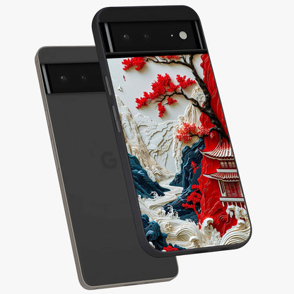 Whispers Of Sakura Waves Glass Case displayed in angled mockup highlighting flowing sakura design with soft floral aesthetic.