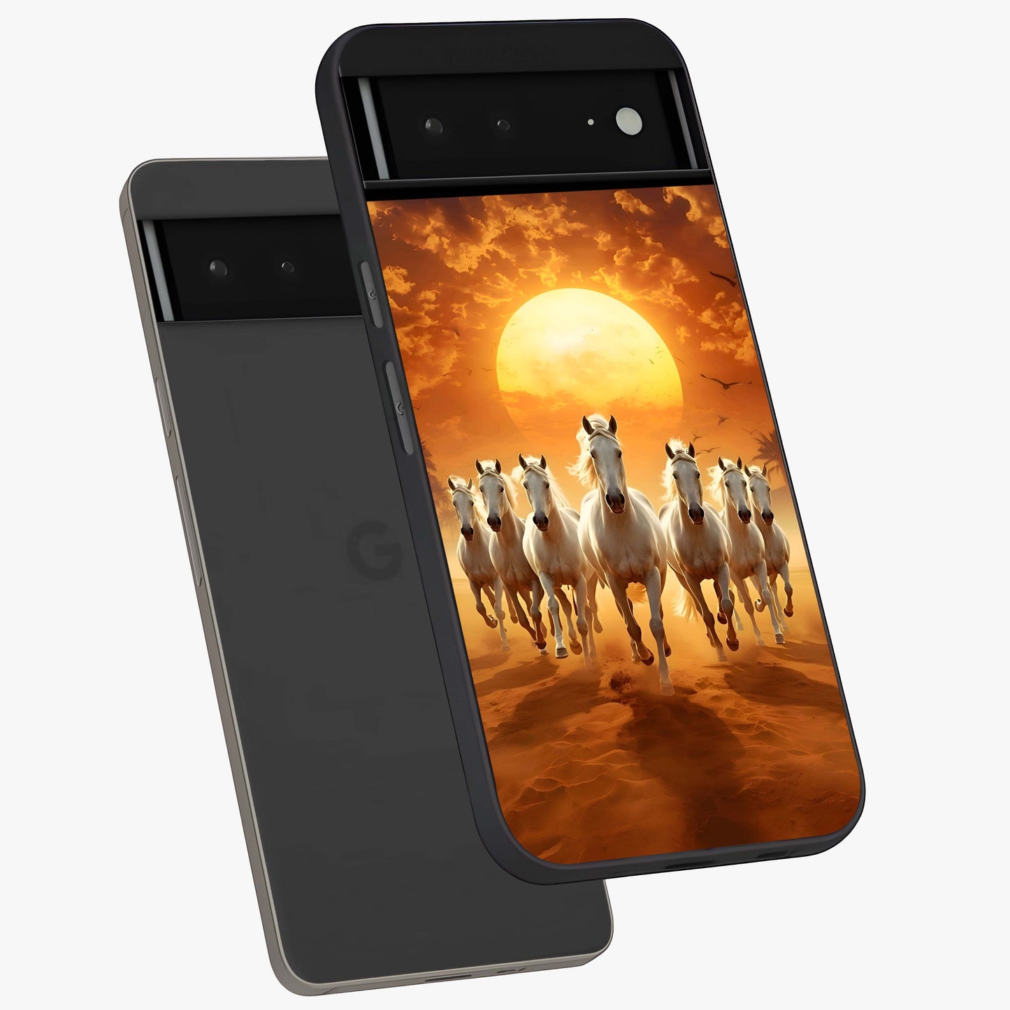 Wild Sunset Majesty Glass Case displayed in angled mockup highlighting vibrant sunset sky design with scenic aesthetic.