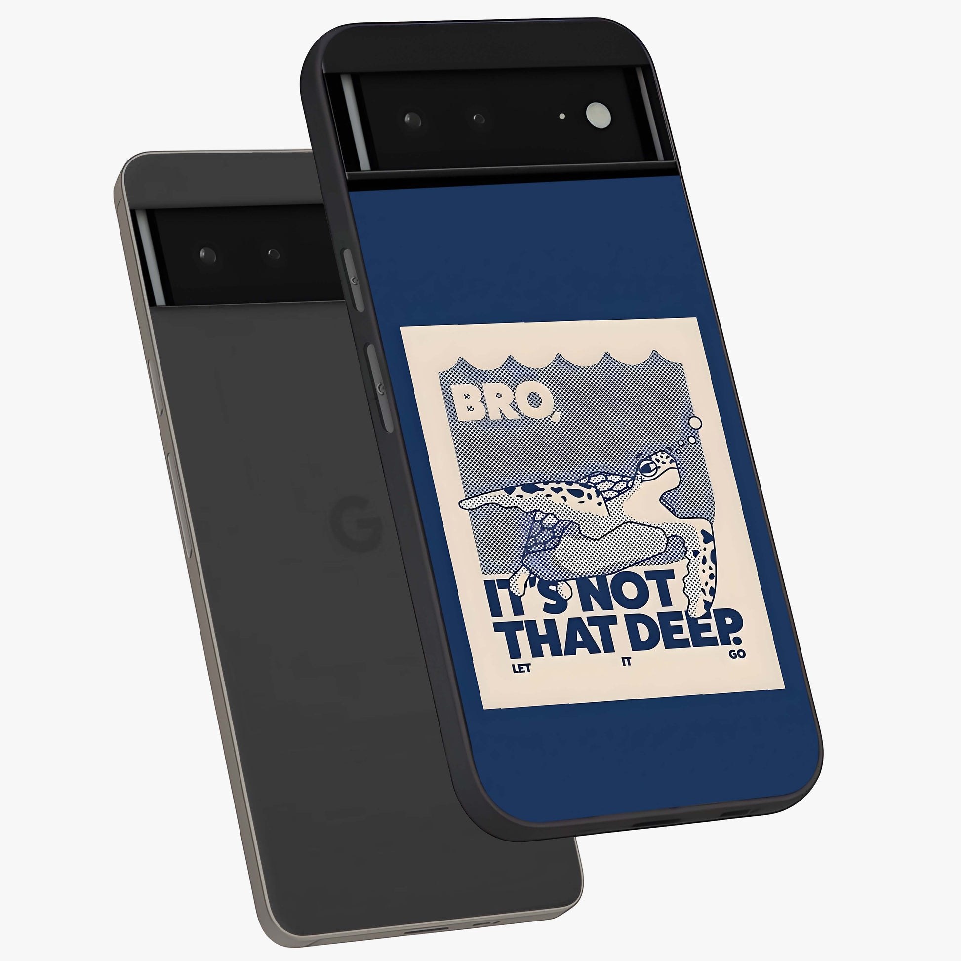 Worry Less Swim Glass Case displayed in angled mockup highlighting fun typography design with relaxed aesthetic style.