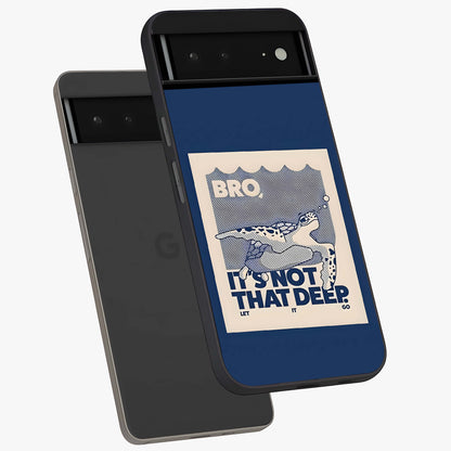 Worry Less Swim Glass Case displayed in angled mockup highlighting fun typography design with relaxed aesthetic style.