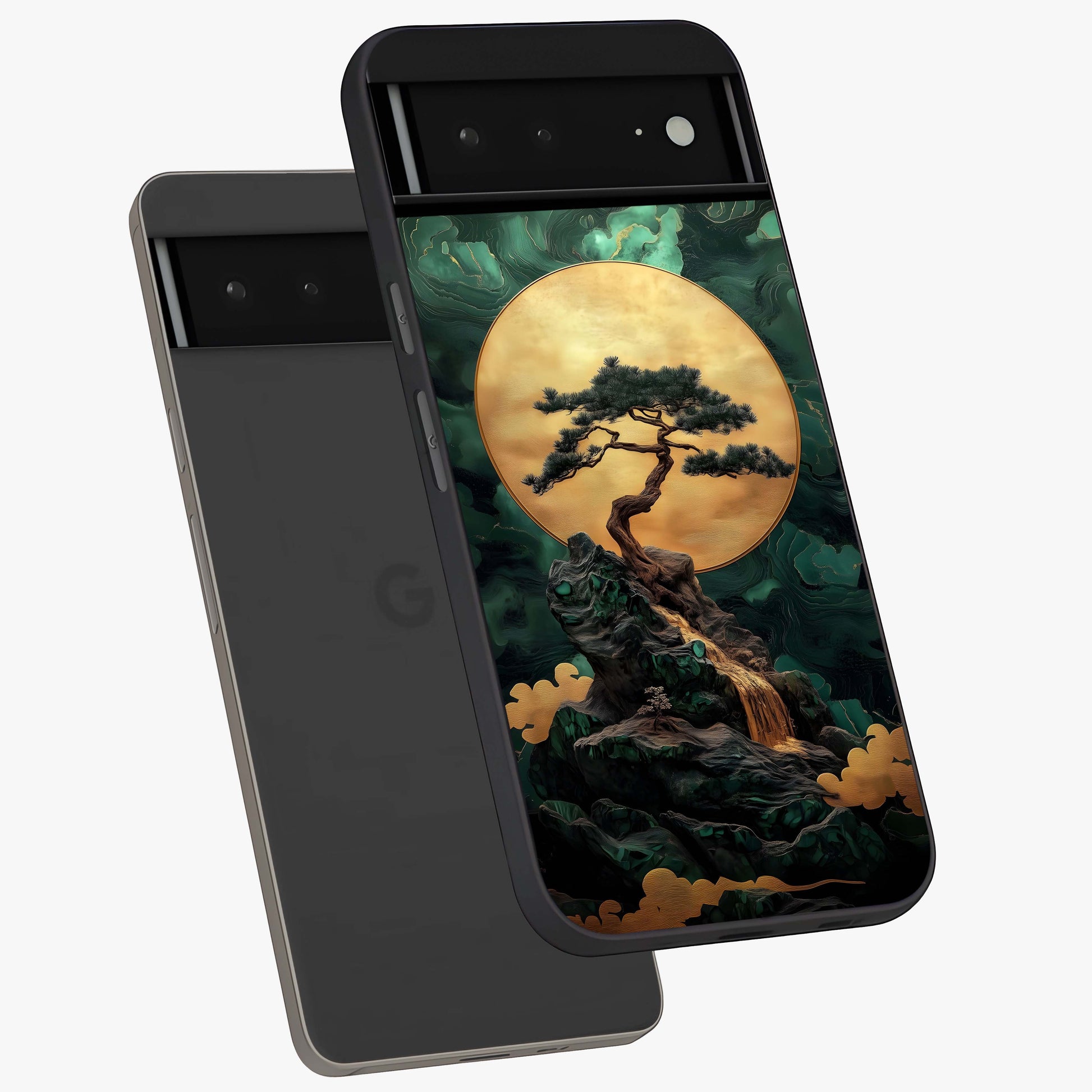 Zen Moon Rise Glass Case displayed in angled mockup highlighting peaceful lunar design with zen aesthetic style.