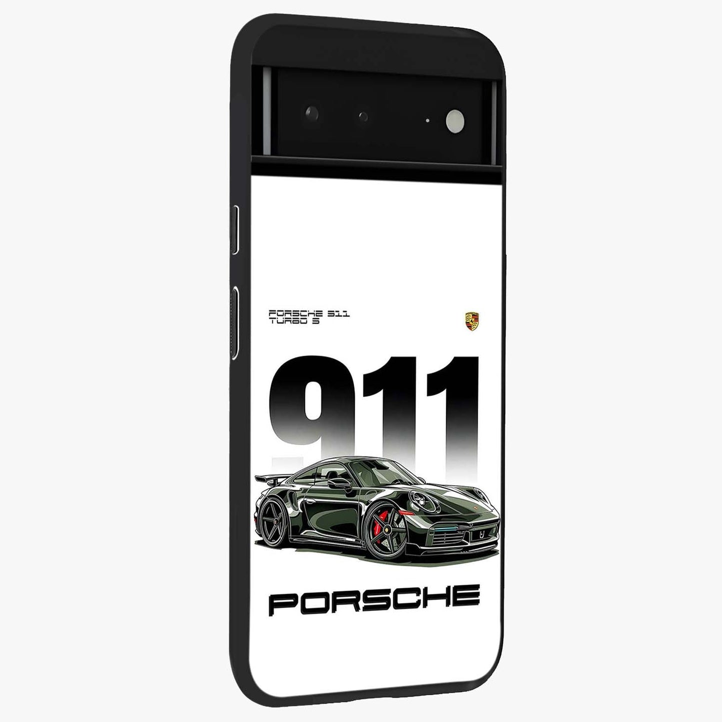 911 Turbo Dominance Glass Case upright perspective showcasing powerful racing design and modern automotive aesthetic.