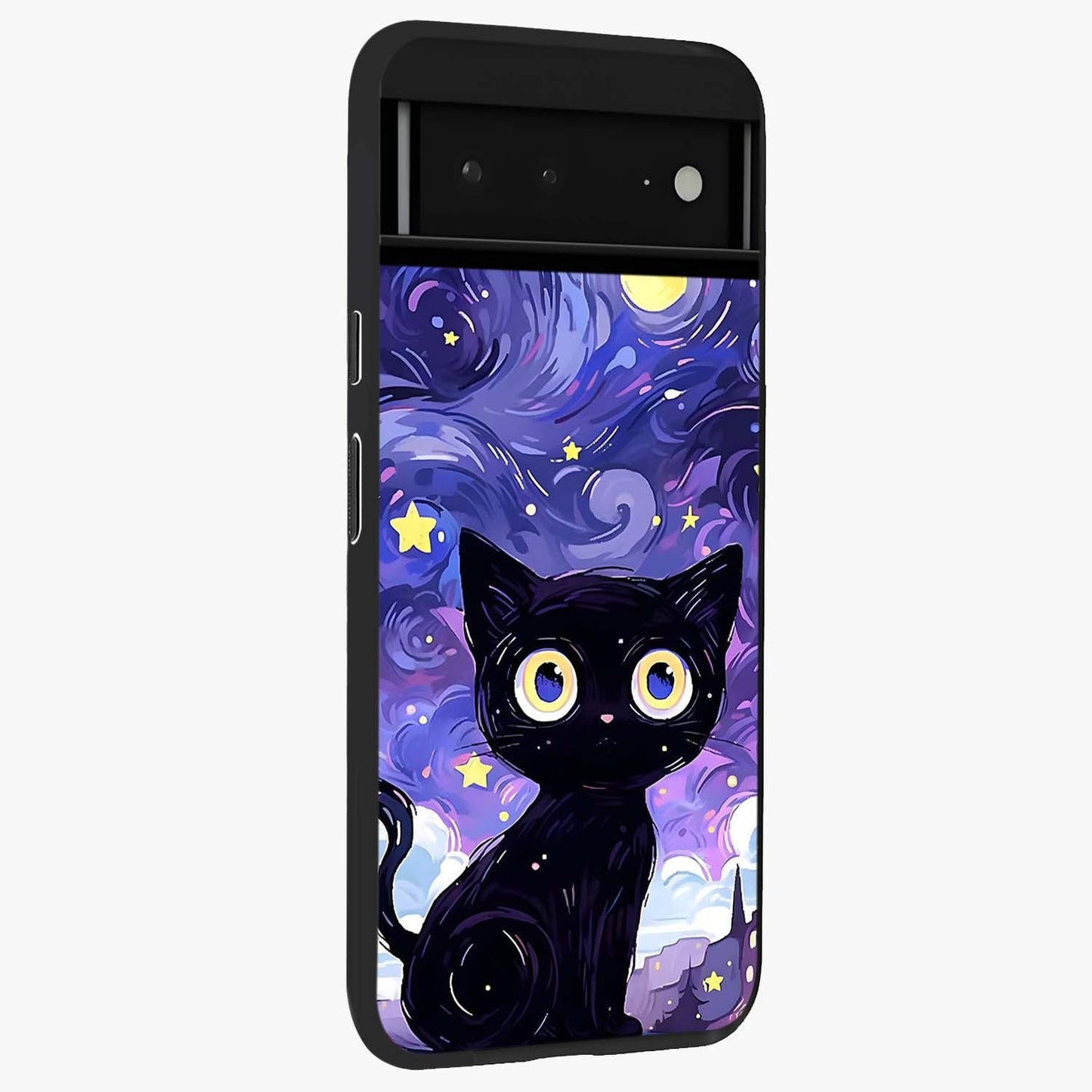 Abstract Cat Art Glass Case upright view showcasing creative feline illustration and aesthetic artistic style.