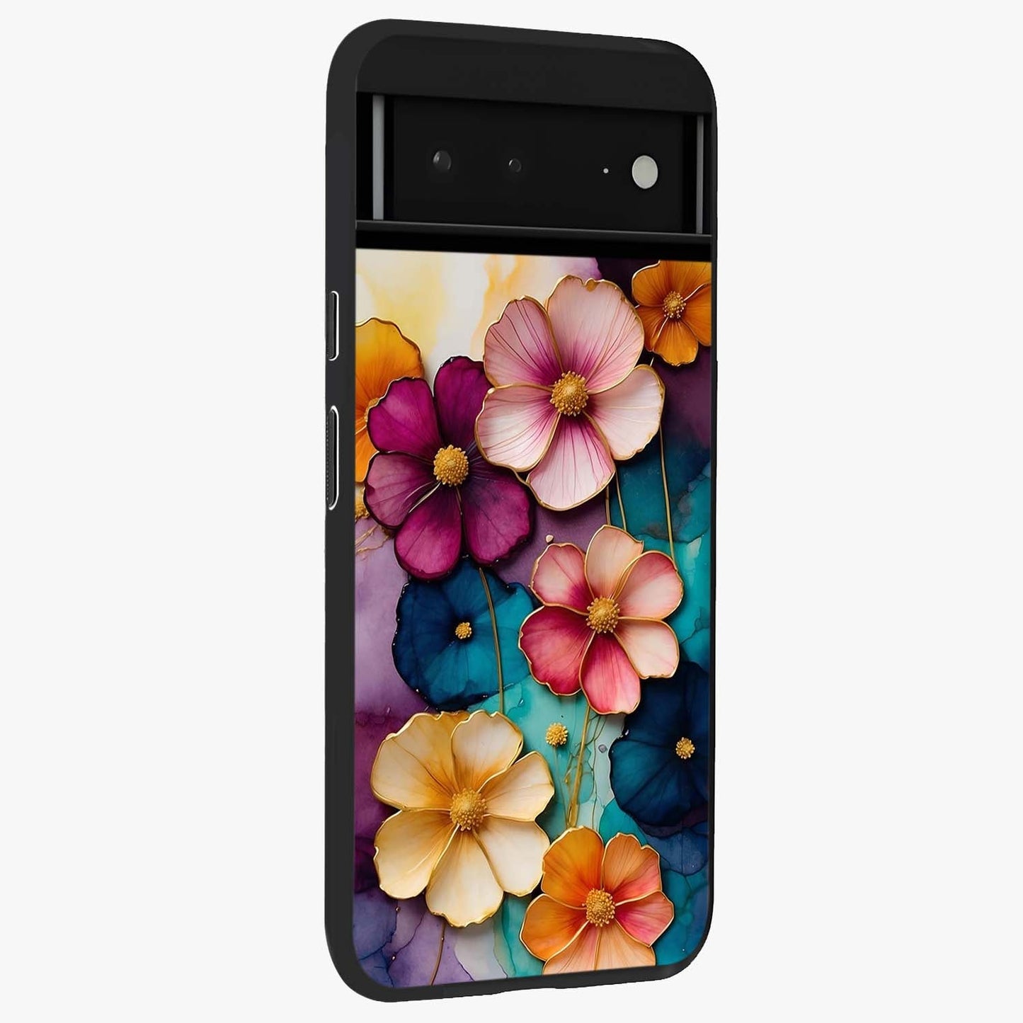 Artlyn Grace Flower Pattern Glass Case upright view showcasing graceful floral artwork with aesthetic botanical style.