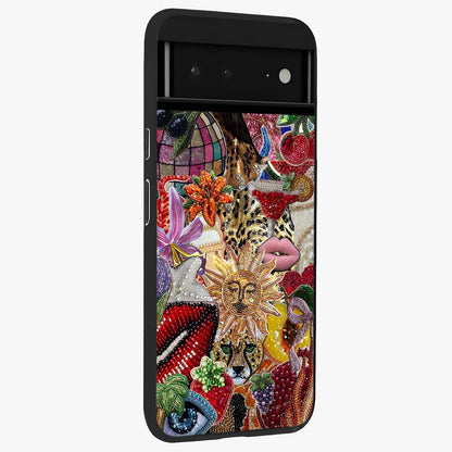 Beaded Fashion Jungle Glass Case upright view showcasing tropical jungle aesthetic with decorative bead elements.