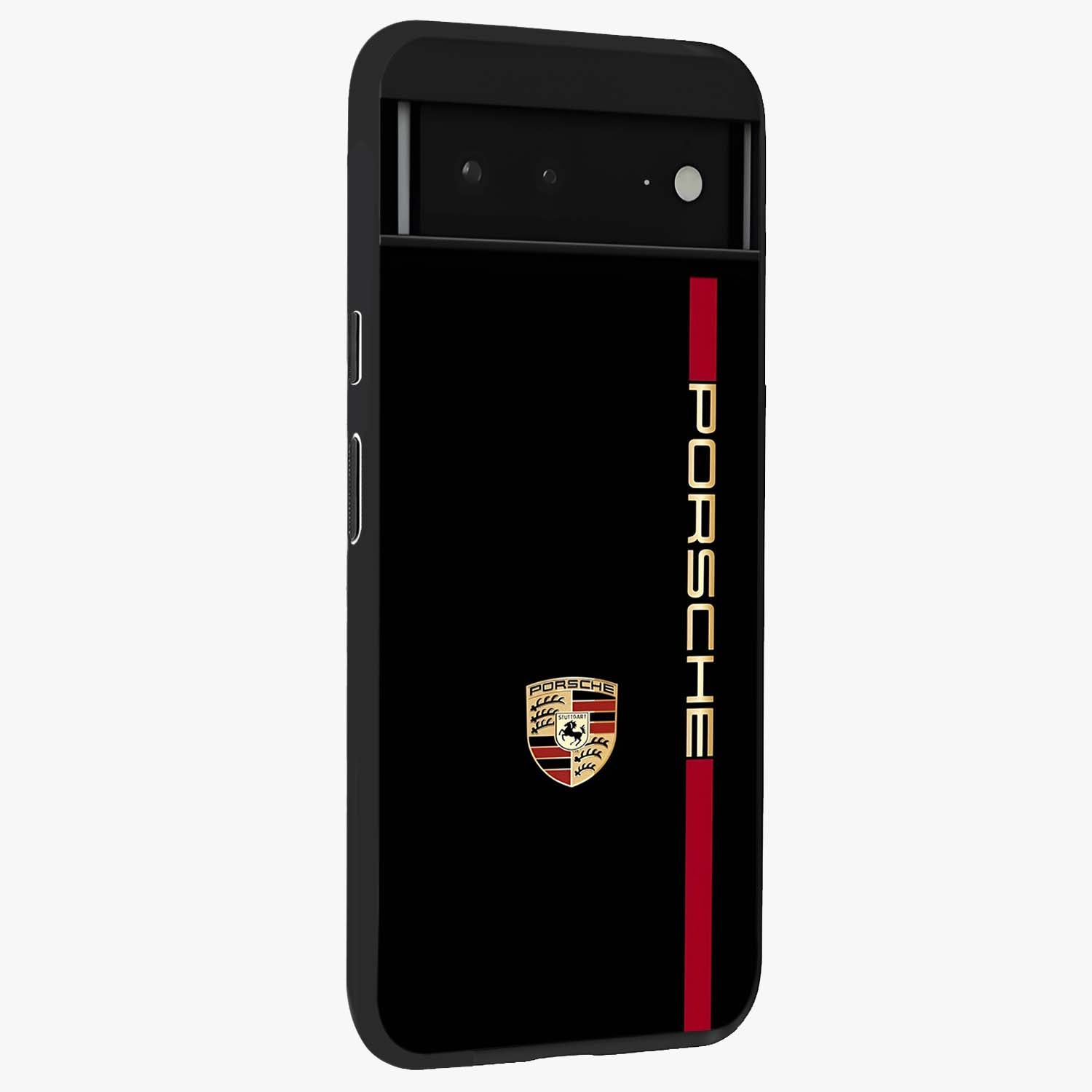 Black Minimal Porsche Glass Case upright view showcasing stylish automotive artwork with bold minimal theme.