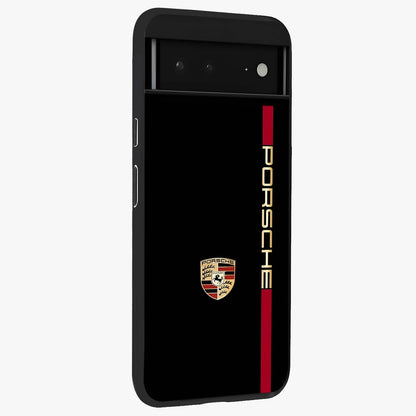 Black Minimal Porsche Glass Case upright view showcasing stylish automotive artwork with bold minimal theme.