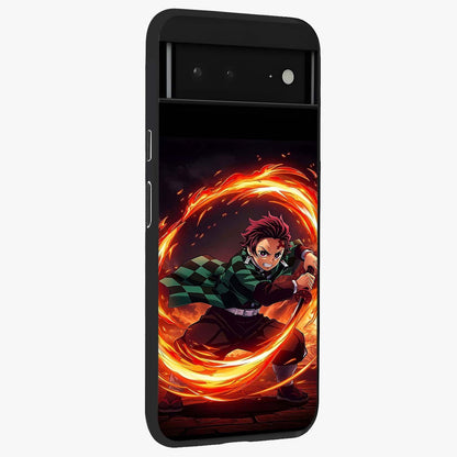 Blazing Sword Resolve Glass Case upright view showcasing dramatic warrior inspired artwork with intense visual style.