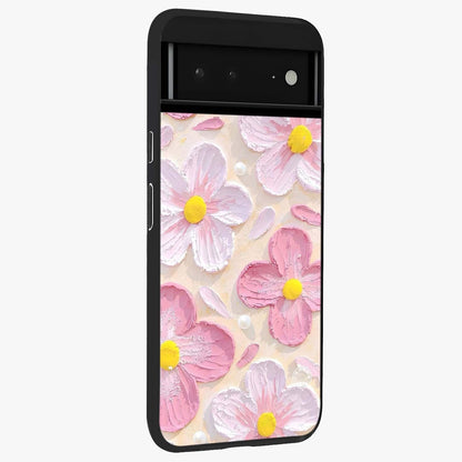 Blush Bloom Texture Glass Case upright view showcasing delicate blush floral texture with modern minimal style.