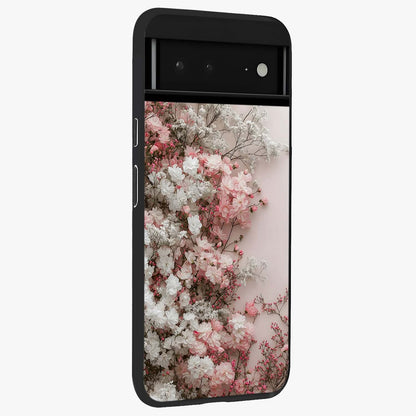 Blush Blossom Cloud Glass Case upright view showcasing calm floral cloud artwork with gentle dreamy theme.