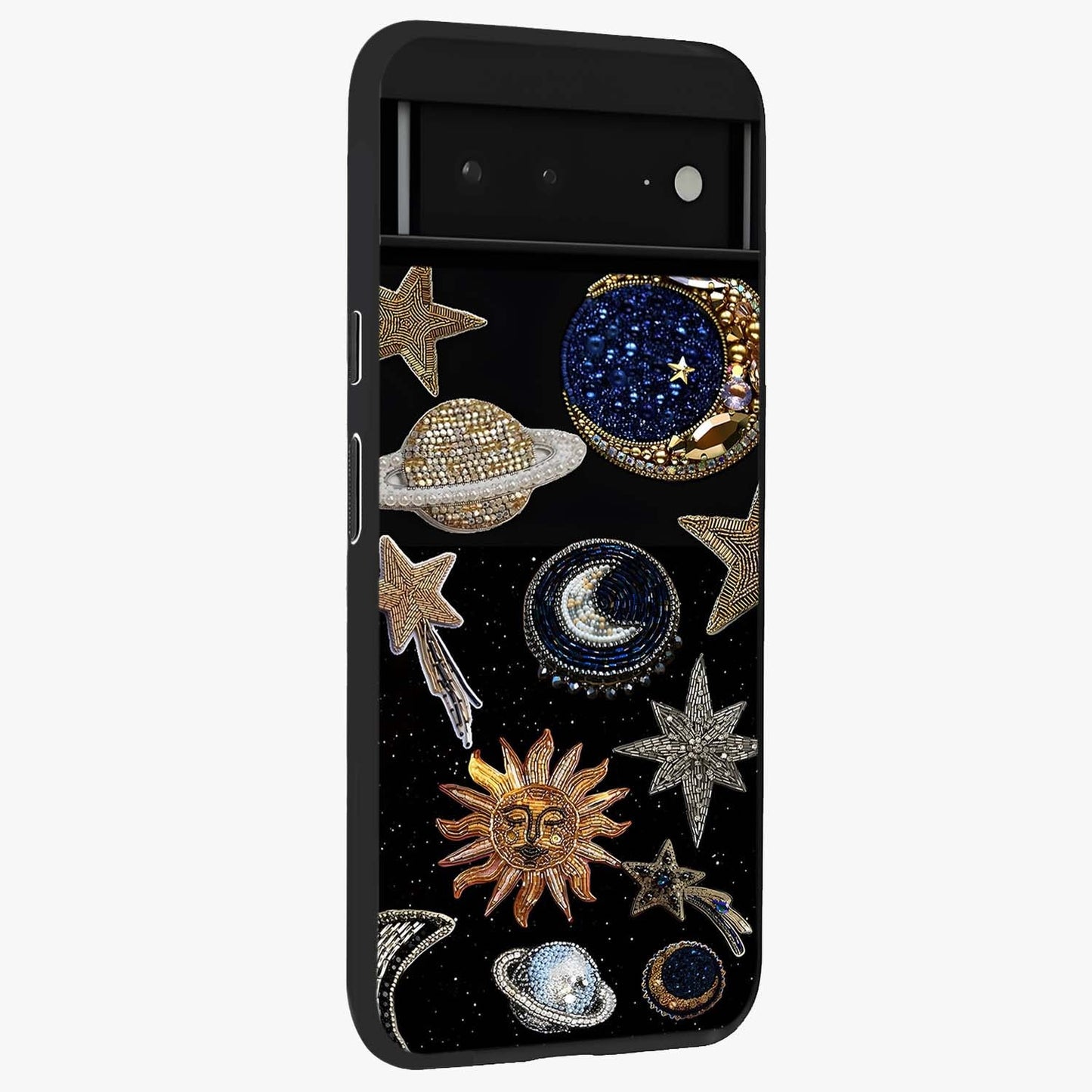 Celestial Gem Constellations Glass Case upright view showcasing cosmic constellation artwork with celestial aesthetic style.