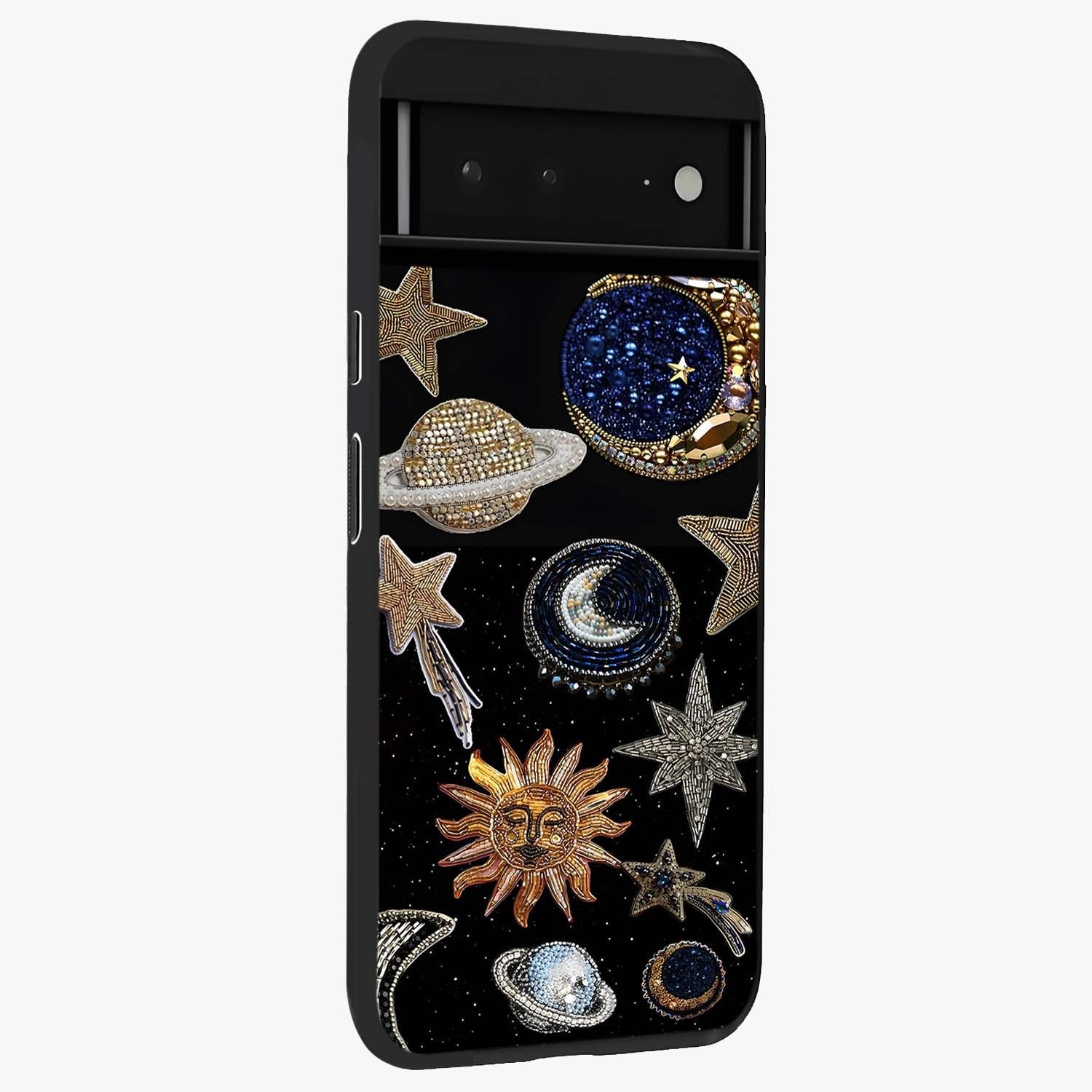 Celestial Gem Constellations Glass Case upright view showcasing cosmic constellation artwork with celestial aesthetic style.