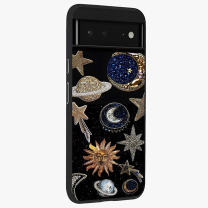 Celestial Gem Constellations Glass Case upright view showcasing cosmic constellation artwork with celestial aesthetic style.
