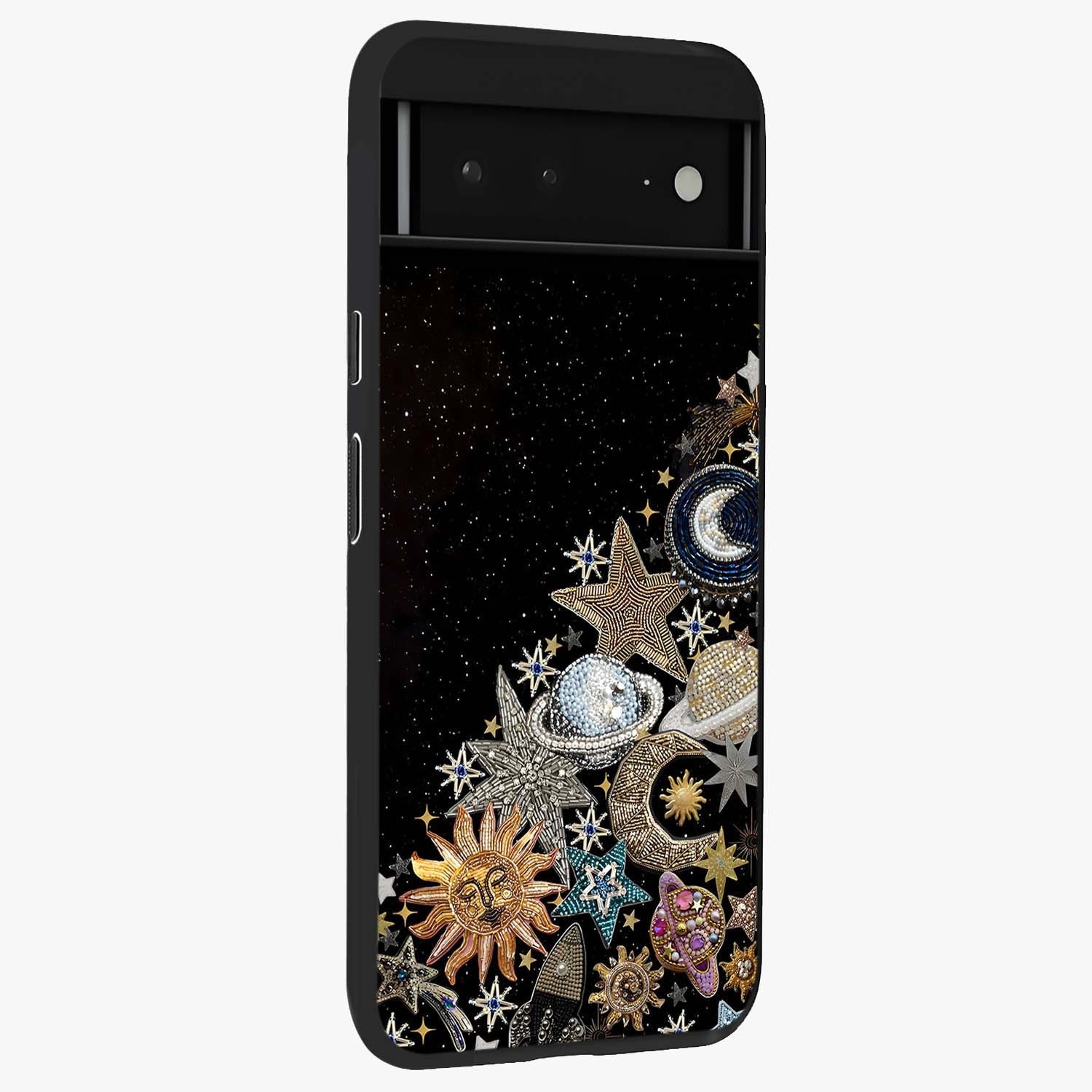 Cosmic Sparkle Dreams Glass Case upright view showcasing glowing cosmic artwork with magical galaxy theme.