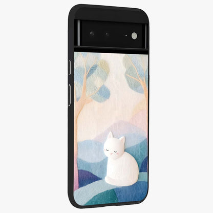 Cotton Dream Cat Glass Case upright view showcasing charming cat artwork with cozy dreamy theme.