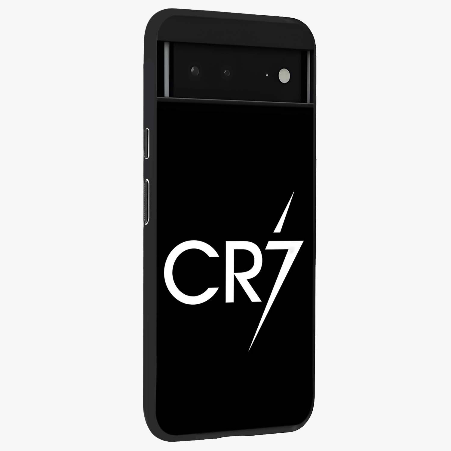 Cr7 Elite Strike Glass Case upright view showcasing energetic football inspired design with modern sports aesthetic.