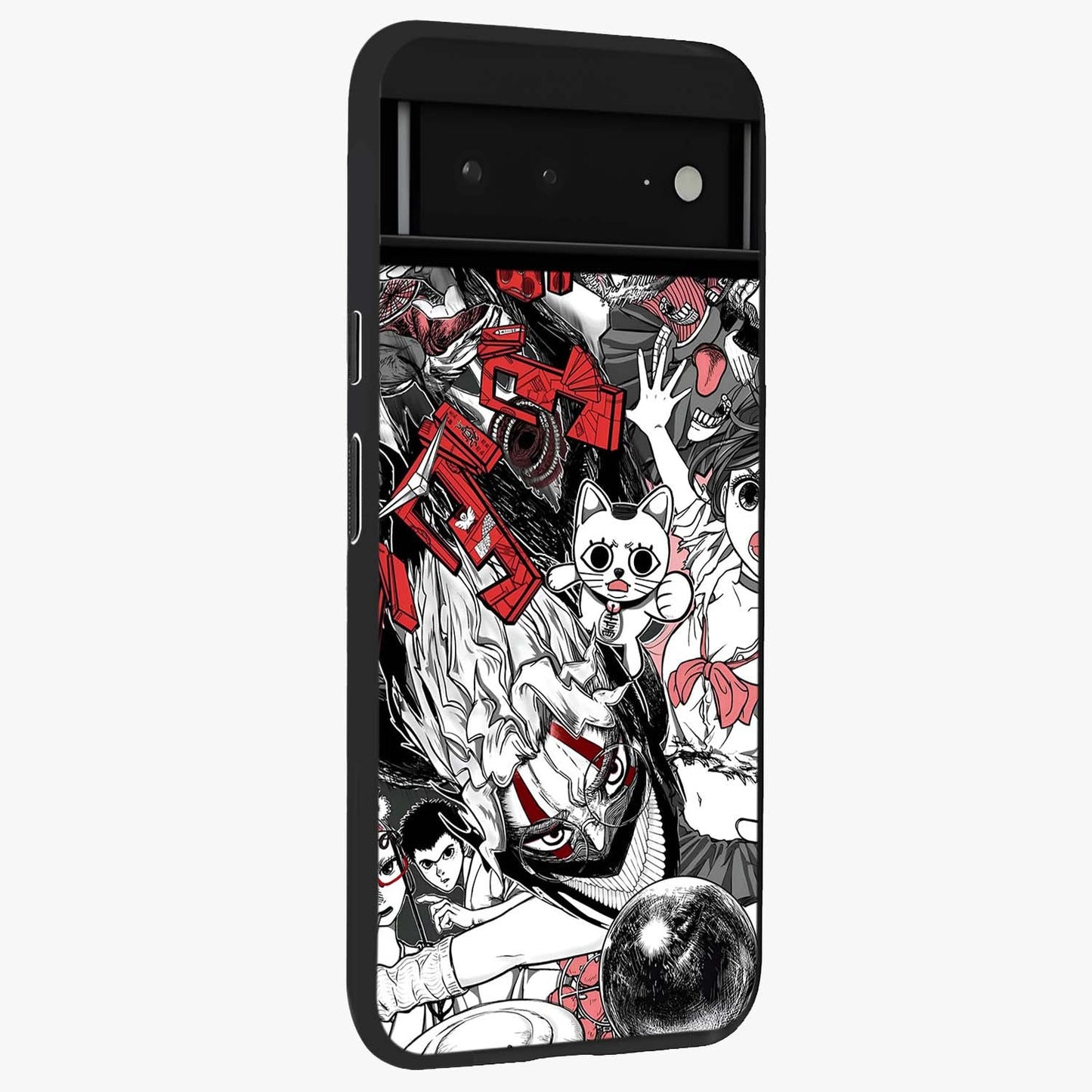 Crimson Chaos Panel Glass Case upright view showcasing intense crimson artwork with dramatic aesthetic style.